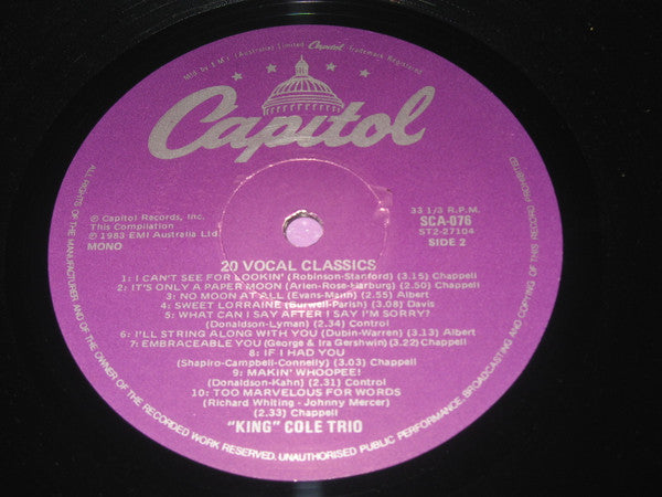The Nat King Cole Trio – 20 Vocal Classics LP vinyl record, image 4 of 4