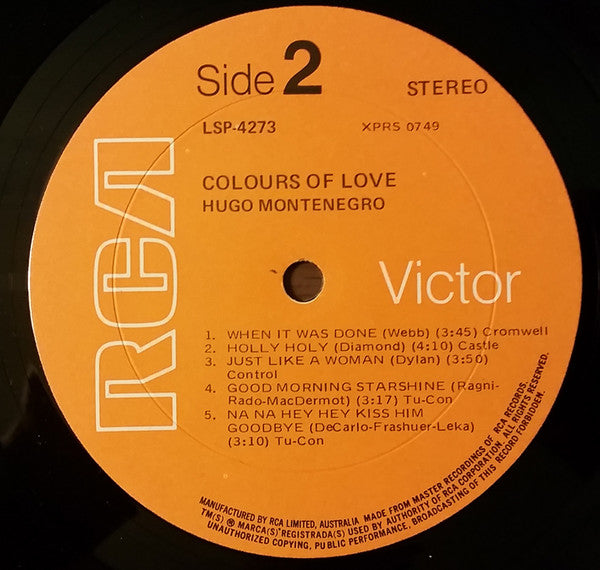Hugo Montenegro – Colours Of Love LP vinyl record, image 4 of 4