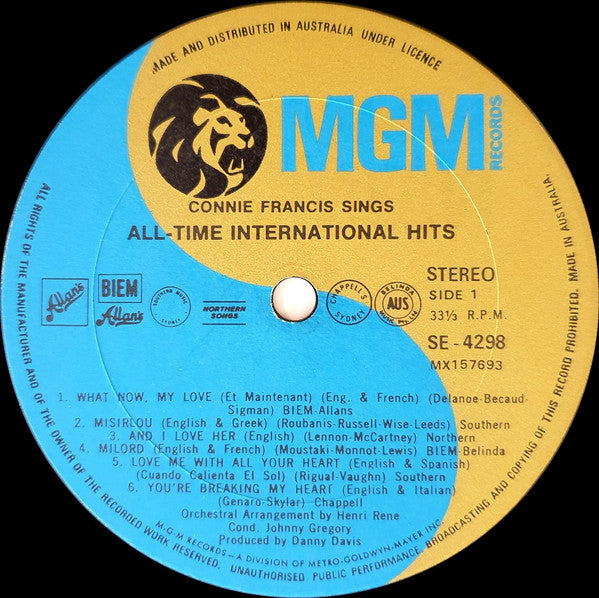 Connie Francis – Connie Francis Sings The All Time International Hits LP vinyl record, image 3 of 4