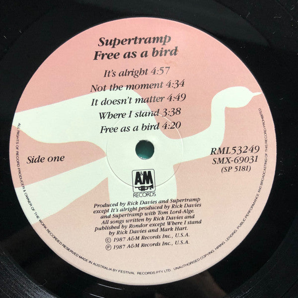 Supertramp – Free As A Bird LP vinyl record, image 5 of 6