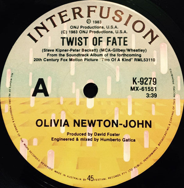 Olivia Newton-John – Twist Of Fate 7" vinyl record