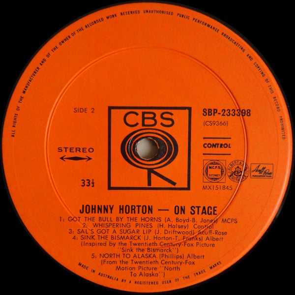 Johnny Horton – Johnny Horton On Stage LP vinyl record, image 4 of 4