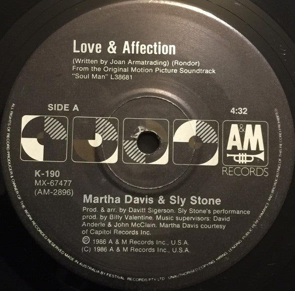 Martha Davis, Sly Stone, Rae Dawn Chong – Love And Affection 7" vinyl record