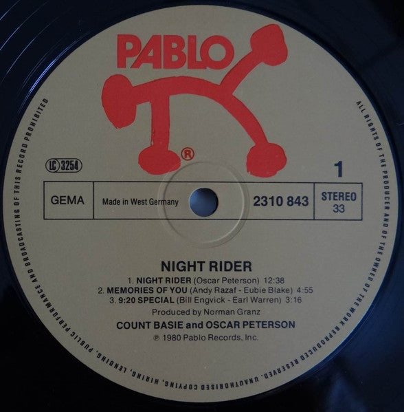 Count Basie, Oscar Peterson – Night Rider LP vinyl record, image 3 of 4