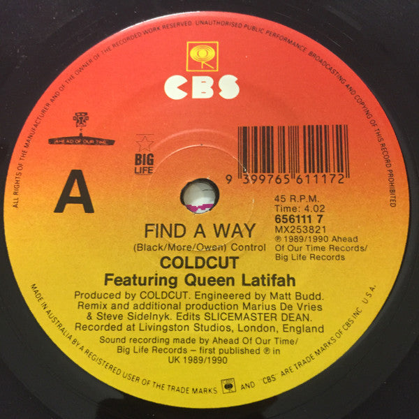 Coldcut, Queen Latifah – Find A Way 7" vinyl record, image 4 of 5