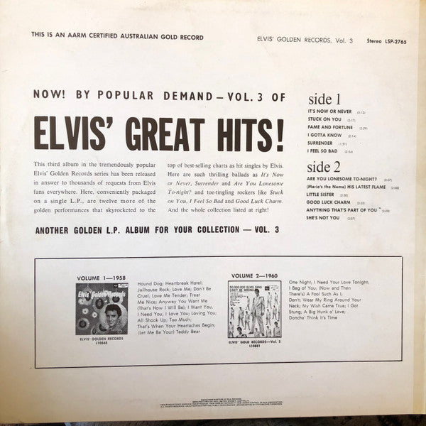 Elvis Presley – Elvis' Golden Records, Vol. 3 LP vinyl record, image 2 of 4
