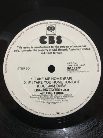 Lisa Lisa & Cult Jam, Full Force – I Wonder If I Take You Home 12" vinyl record, image 2 of 3