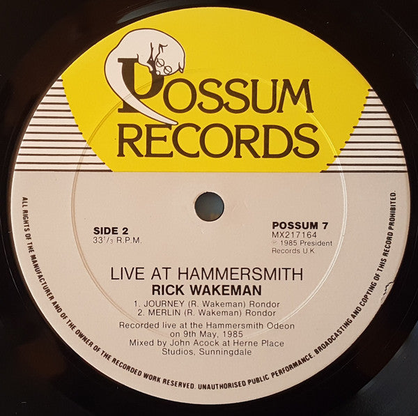 Rick Wakeman – Live At Hammersmith LP vinyl record, image 4 of 4