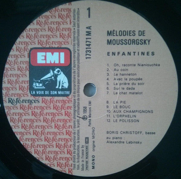 Modest Mussorgsky, Boris Christoff – Enfantines Et Autres Mélodies LP vinyl record, image 3 of 4