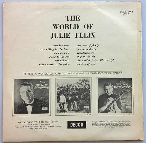 Julie Felix – The World Of Julie Felix LP vinyl record, image 2 of 4