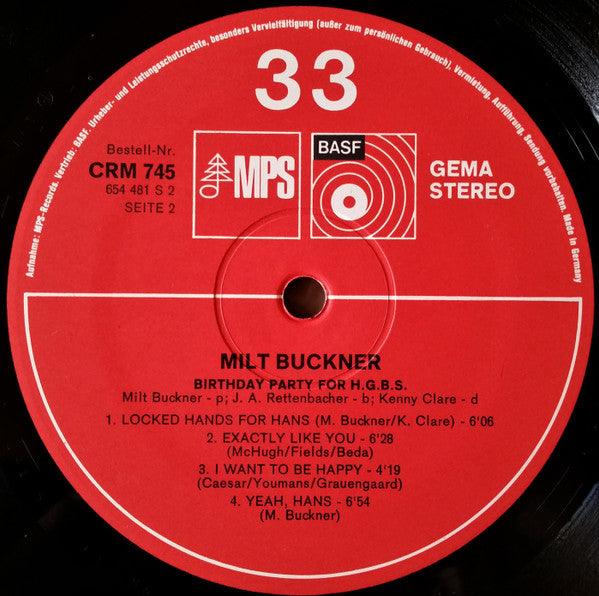 Milt Buckner – Birthday Party For H.G.B.S. LP vinyl record, image 6 of 6