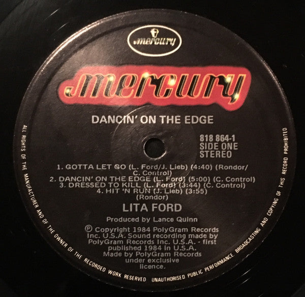 Lita Ford – Dancin' On The Edge LP vinyl record, image 3 of 7