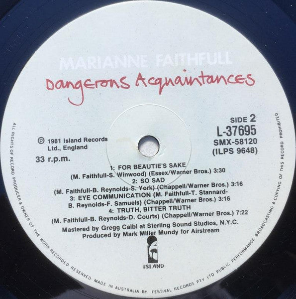 Marianne Faithfull – Dangerous Acquaintances LP vinyl record, image 5 of 5