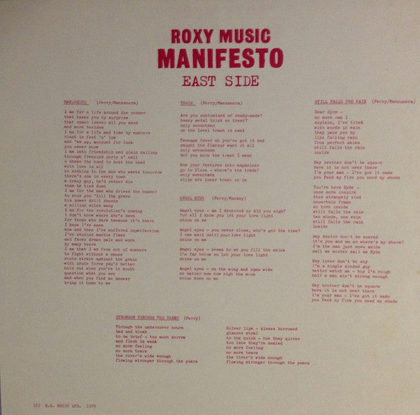 Roxy Music – Manifesto LP vinyl record, image 4 of 6