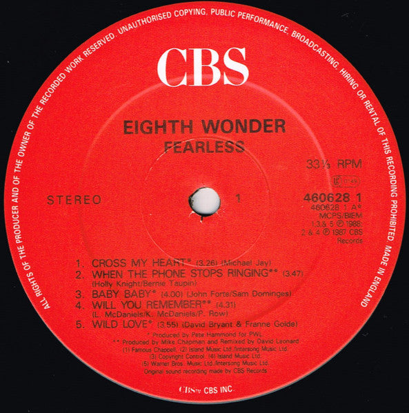 Eighth Wonder – Fearless LP vinyl record, image 3 of 5