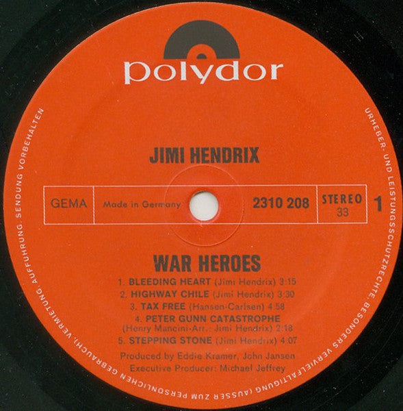 Jimi Hendrix – War Heroes LP vinyl record, image 2 of 3