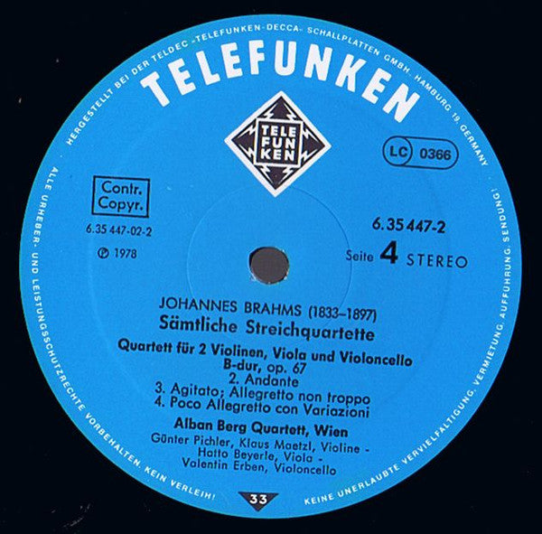 Johannes Brahms, Alban Berg Quartett – Sämtliche Streichquartette = Complete String Quartets = Intégrales Des Quatuors A Cordes (2xLP) LP vinyl record, image 6 of 9