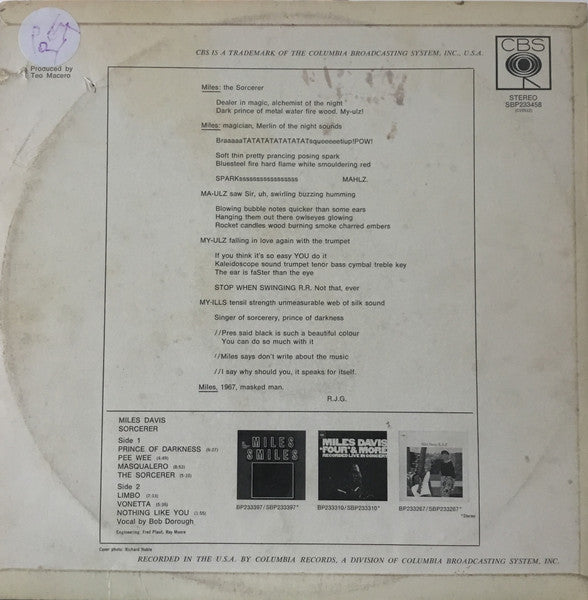 Miles Davis – Sorcerer LP vinyl record, image 2 of 3
