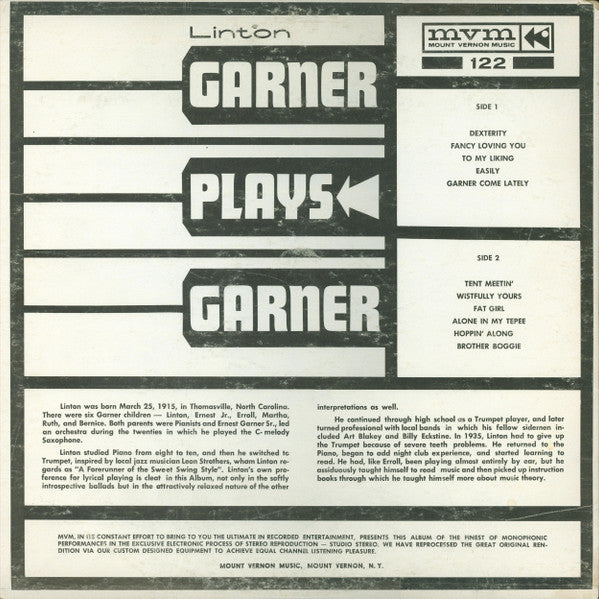 Linton Garner – Garner Plays Garner LP vinyl record, image 2 of 4