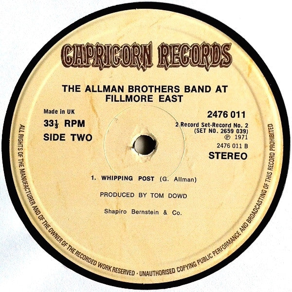 The Allman Brothers Band – The Allman Brothers Band At Fillmore East (2xLP) LP vinyl record, image 8 of 8