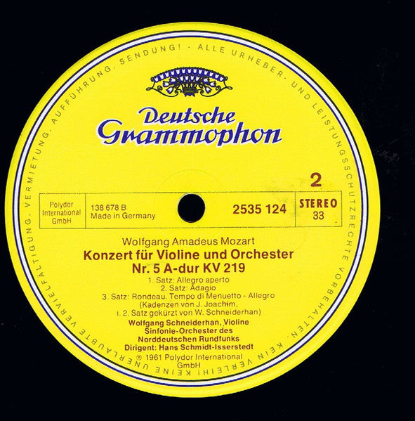 Wolfgang Amadeus Mozart, Wolfgang Schneiderhan, Berliner Philharmoniker, NDR Sinfonieorchester, Hans Schmidt-Isserstedt – Violinkonzerte Nr. 4 Und Nr. 5 LP vinyl record, image 4 of 4