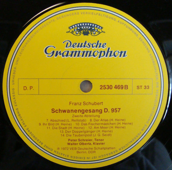 Franz Schubert, Peter Schreier, Walter Olbertz – Schwanengesang LP vinyl record, image 3 of 4