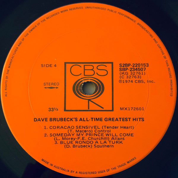 Dave Brubeck – Dave Brubeck's All-Time Greatest Hits (2xLP) LP vinyl record, image 8 of 8