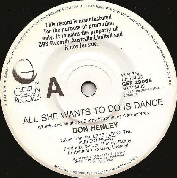 Don Henley – All She Wants To Do Is Dance 7" vinyl record, image 3 of 4