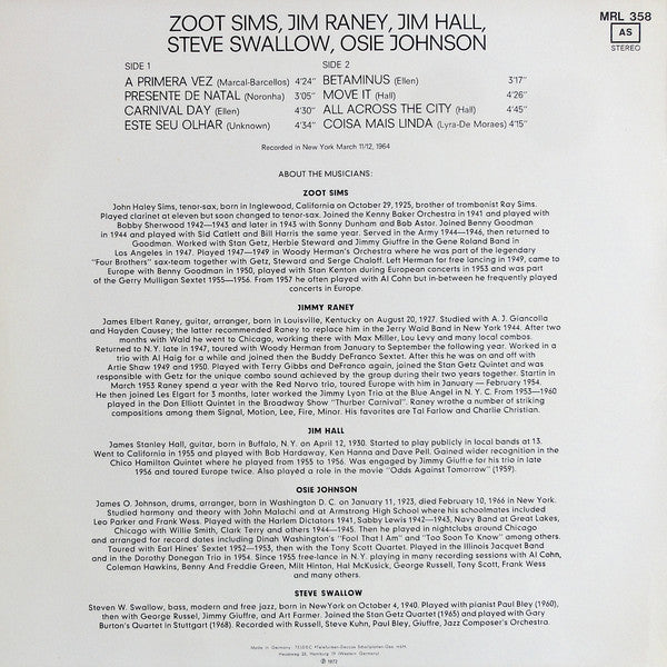 Zoot Sims, Jimmy Raney, Jim Hall – Otra Vez LP vinyl record, image 2 of 4