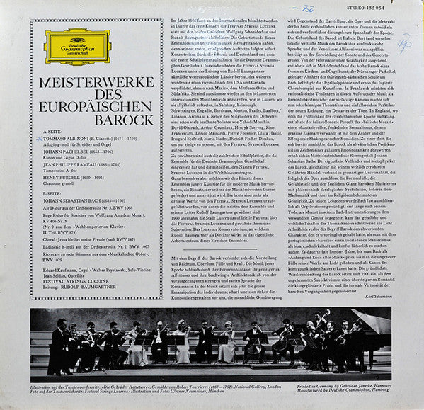 Johann Pachelbel, Tomaso Albinoni, Jean-Philippe Rameau, Henry Purcell, Johann Sebastian Bach – Meisterwerke Des Europäischen Barock LP vinyl record, image 2 of 4