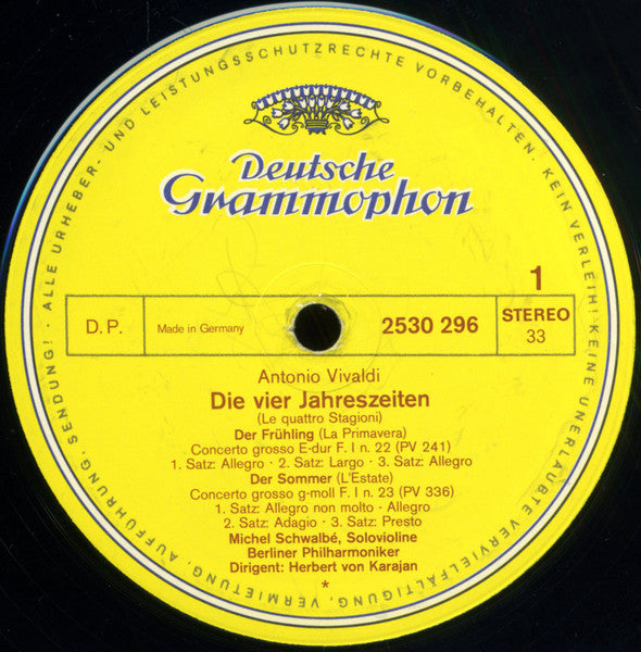 Antonio Vivaldi, Michel Schwalbé, Berliner Philharmoniker, Herbert von Karajan – Le Quattro Stagioni LP vinyl record, image 3 of 4