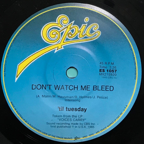 'Til Tuesday – Looking Over My Shoulder 7" vinyl record, image 4 of 4