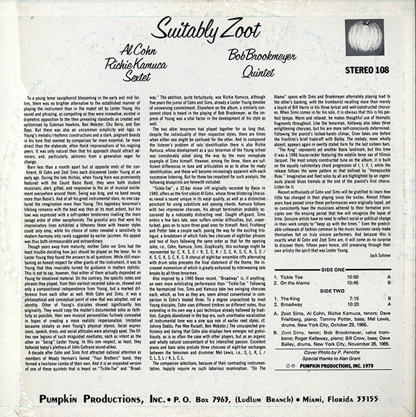 Zoot Sims, Al Cohn-Richie Kamuca Sextet, Bob Brookmeyer Quintet – Suitably Zoot LP vinyl record, image 2 of 4