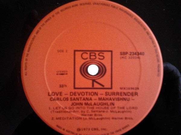 Carlos Santana, John McLaughlin – Love Devotion Surrender LP vinyl record, image 6 of 6