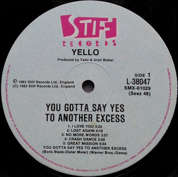 Yello – You Gotta Say Yes To Another Excess LP vinyl record, image 3 of 4
