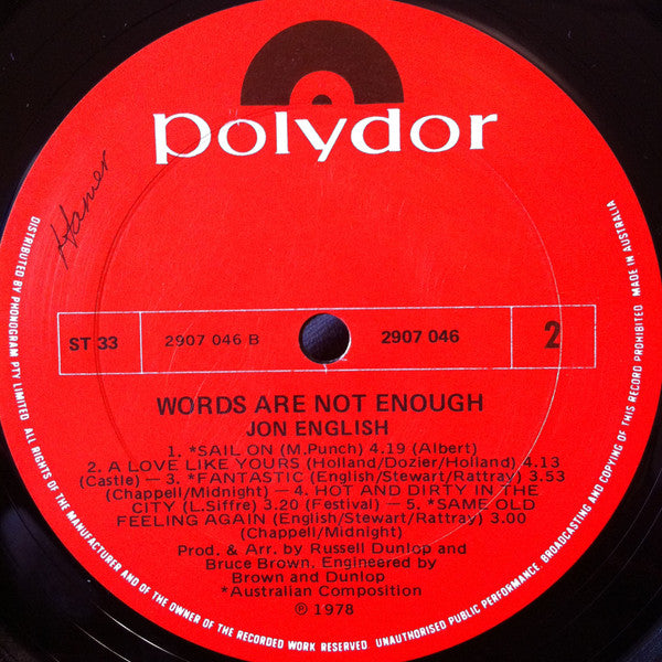Jon English – Words Are Not Enough LP vinyl record, image 6 of 6
