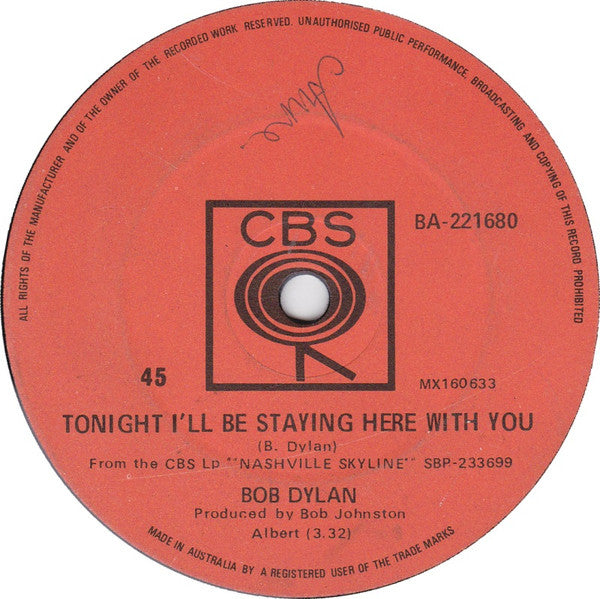 Bob Dylan – Tonight I'll Be Staying Here With You / Country Pie 7" vinyl record, image 1 of 2