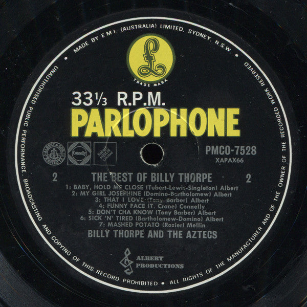 Billy Thorpe And The Aztecs – The Best Of Billy Thorpe LP vinyl record, image 4 of 4