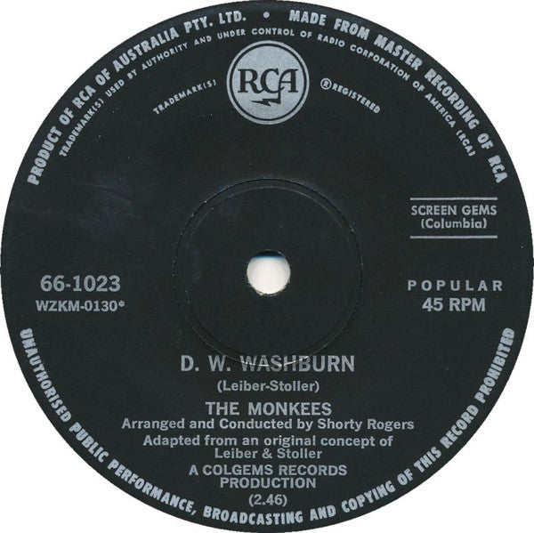The Monkees – It's Nice To Be With You / D. W. Washburn 7" vinyl record, image 4 of 4