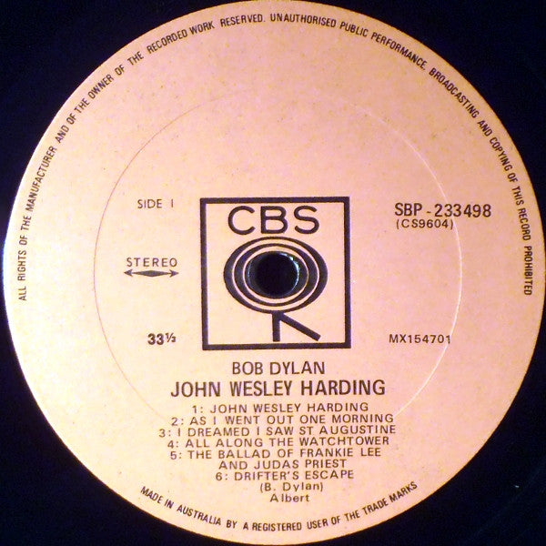 Bob Dylan – John Wesley Harding LP vinyl record, image 2 of 3