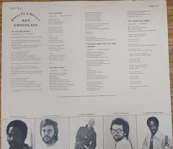 Hot Chocolate – Every 1's A Winner LP vinyl record, image 6 of 6