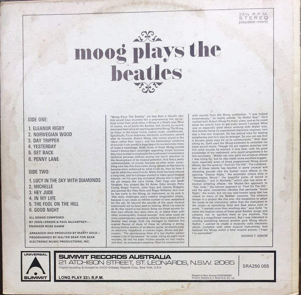 Marty Gold – Moog Plays The Beatles LP vinyl record, image 2 of 4