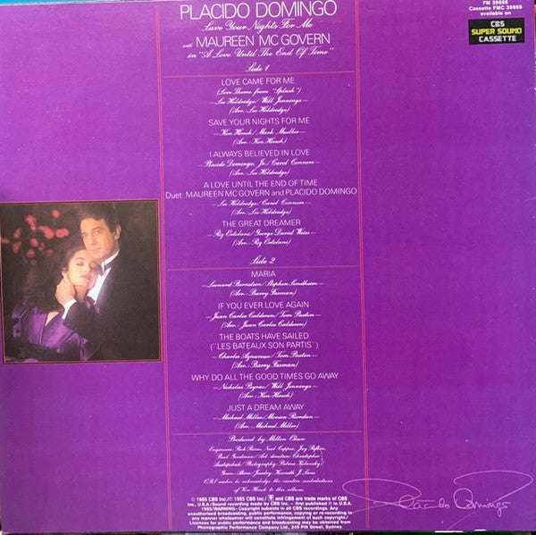 Placido Domingo – Save Your Nights For Me LP vinyl record, image 2 of 2