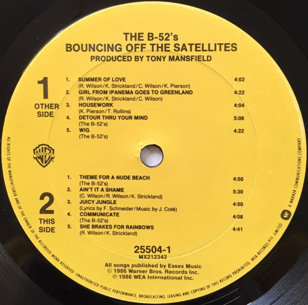 The B-52's – Bouncing Off The Satellites LP vinyl record, image 6 of 6