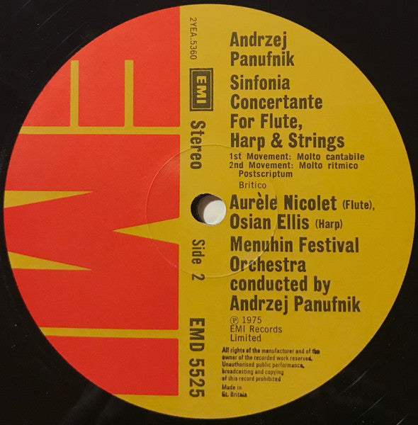 Andrzej Panufnik, Yehudi Menuhin, Menuhin Festival Orchestra, Aurèle Nicolet, Osian Ellis – Concerto For Violin And Strings / Sinfonia Concertante LP vinyl record, image 6 of 6