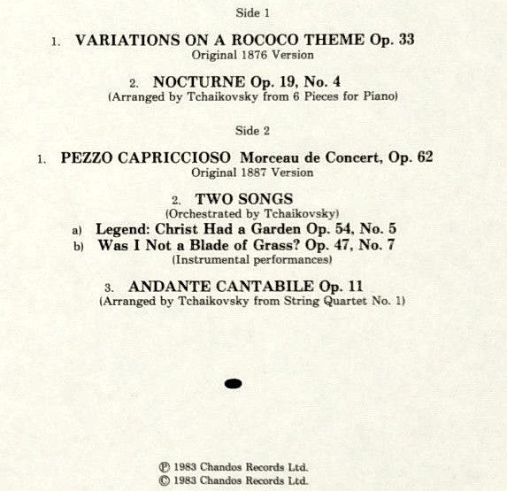 Pyotr Ilyich Tchaikovsky, Raphael Wallfisch, English Chamber Orchestra, Geoffrey Simon – Tchaikovsky - Music For Cello And Orchestra LP vinyl record, image 7 of 8