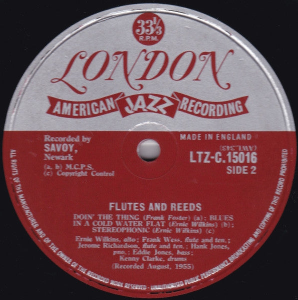 Ernie Wilkins, Frank Wess, Jerome Richardson, Hank Jones, Eddie Jones, Kenny Clarke – Flutes And Reeds LP vinyl record, image 4 of 4