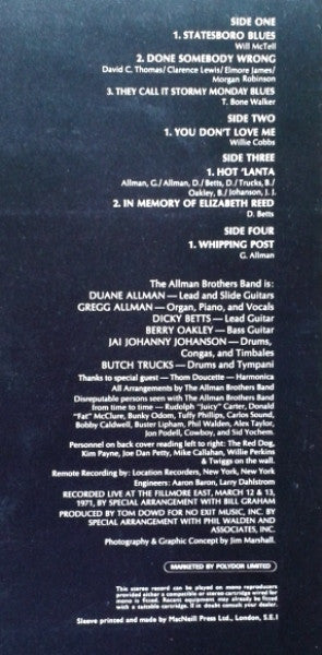 The Allman Brothers Band – The Allman Brothers Band At Fillmore East (2xLP) LP vinyl record, image 4 of 8