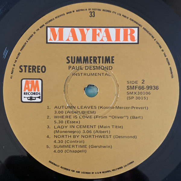 Paul Desmond – Summertime LP vinyl record, image 4 of 4