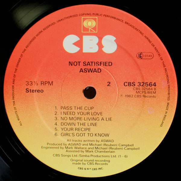 Aswad – Not Satisfied LP vinyl record, image 4 of 4